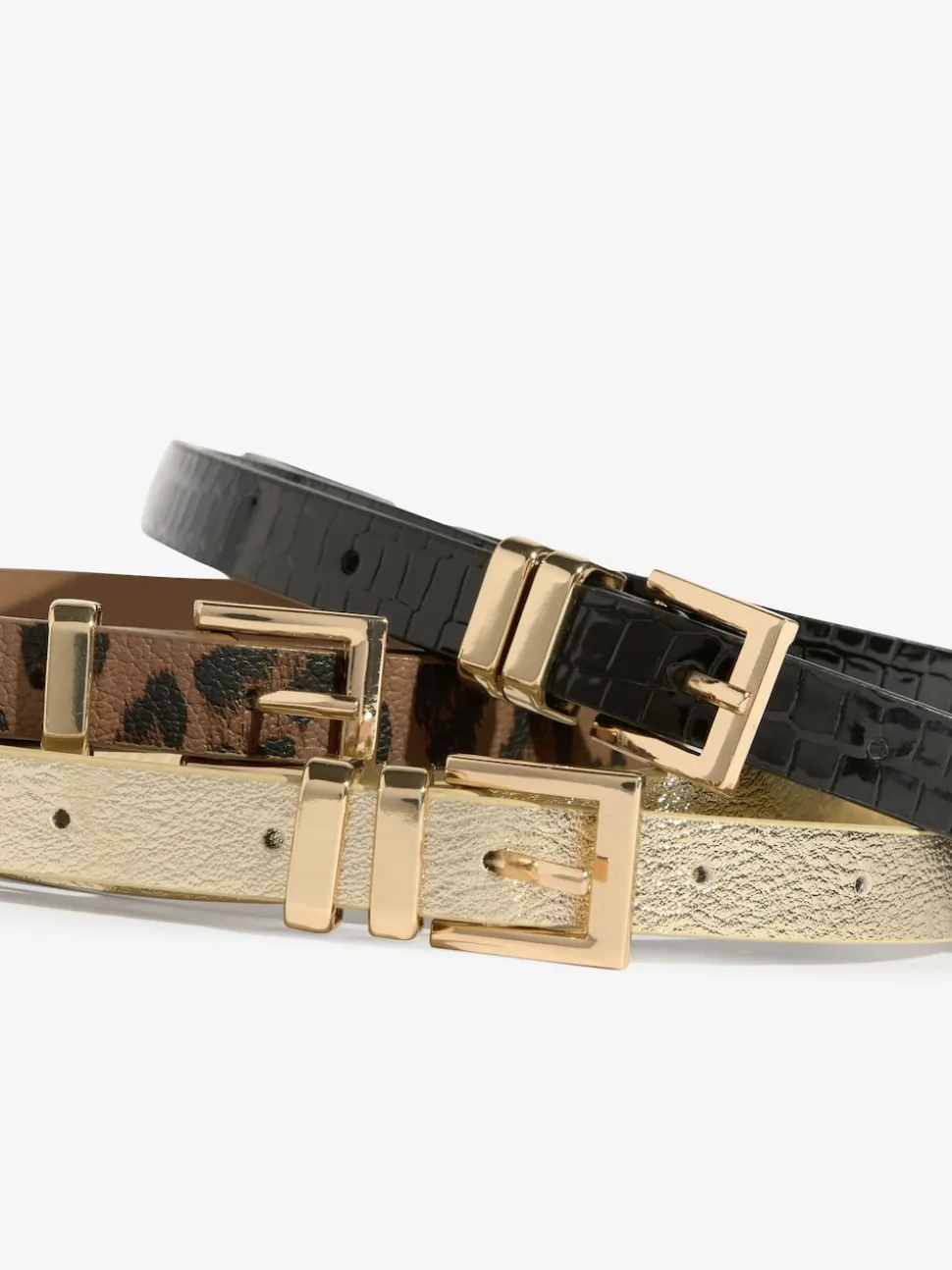Lipsy Gold, Leopard & Black Skinny Belts 3 Pack