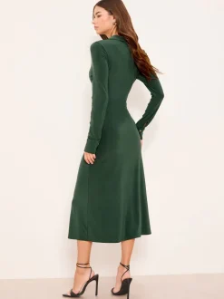 Lipsy Green Jersey Button Through Midi Shirt Dress