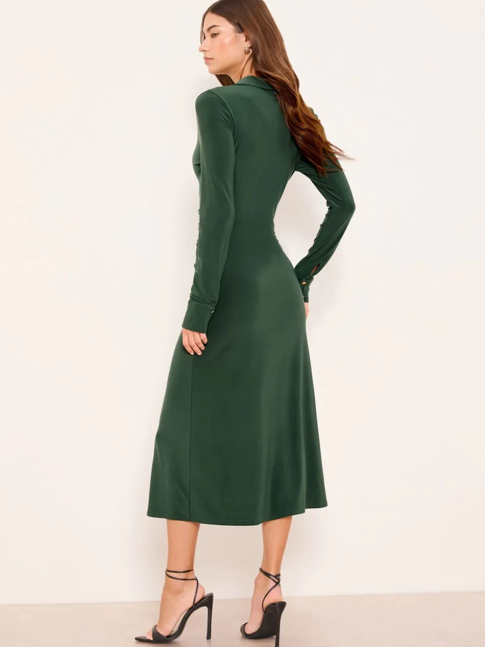 Lipsy Green Jersey Button Through Midi Shirt Dress