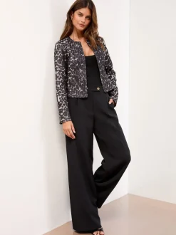 Lipsy Grey Animal Print Cropped Collarless Blazer