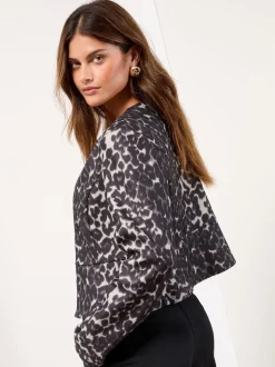 Lipsy Grey Animal Print Cropped Collarless Blazer