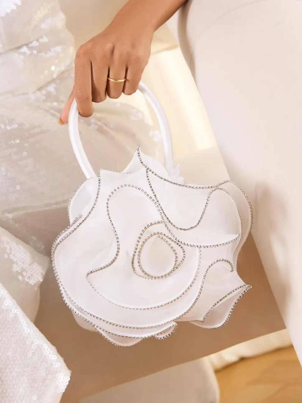 Lipsy Ivory Bridal Embellished Rose Top Handle Bag