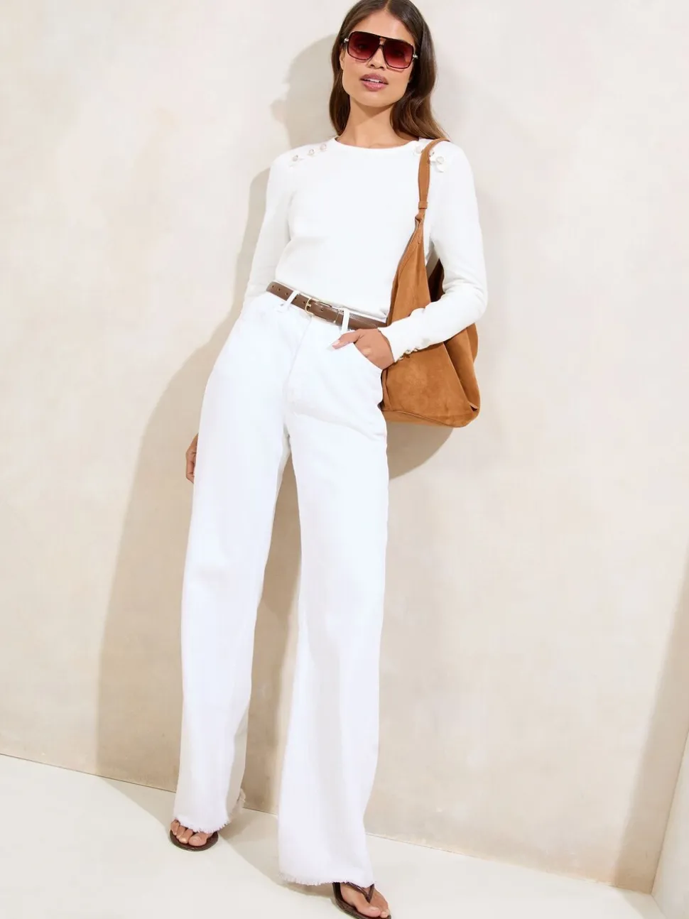 Lipsy Ivory White Knitted Scallop Buttoned Crew Neck Jumper