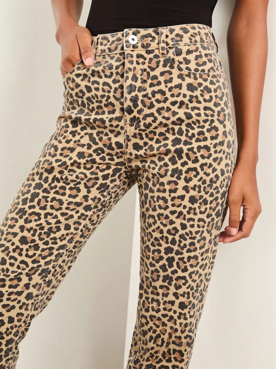 Lipsy Leopard High Waist Straight Leg Jeans