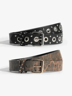 Lipsy Leopard Print and Studded Belts 2 Pack