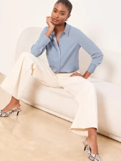 Lipsy Light Blue Long Sleeve Satin Chiffon Mix Shirt