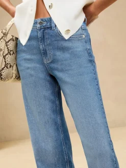Lipsy Mid Wash Blue Mid Rise Wide Leg Jeans