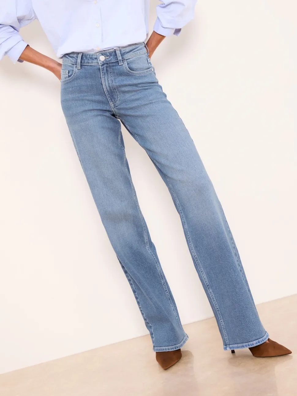 Lipsy Mid Wash Blue Petite Wide Leg Jeans