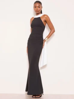 Lipsy Monochrome High Neck Scarf Drape Maxi Dress