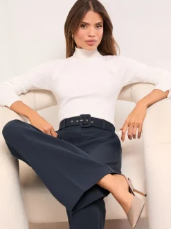 Lipsy Navy Blue Belted Tailored Wide Leg Trousers