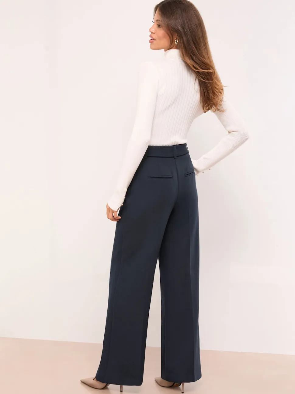 Lipsy Navy Blue Belted Tailored Wide Leg Trousers