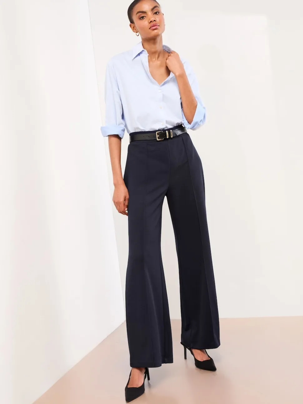 Lipsy Navy Blue High Waist Wide Leg Trousers
