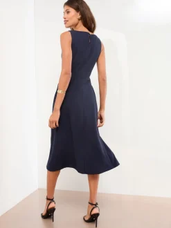 Lipsy Navy Blue Sleeveless Snaffle Trim Midi Skater Dress