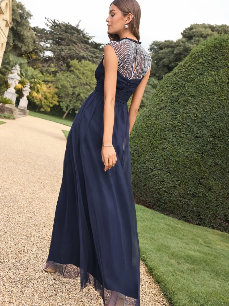 Lipsy Navy Bridesmaid Embellsihed Detail Maxi Dress