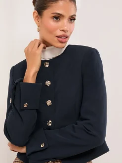 Lipsy Navy Collarless Cropped Blazer