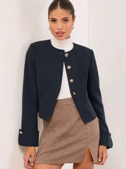 Lipsy Navy Collarless Cropped Blazer