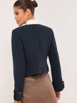 Lipsy Navy Collarless Cropped Blazer