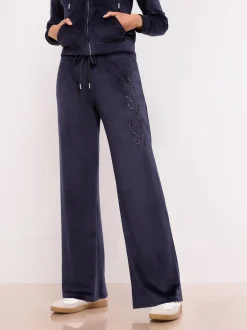 Lipsy Navy Embroidered Velour Relaxed Wide Leg Joggers