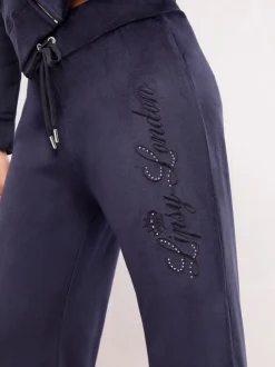 Lipsy Navy Embroidered Velour Relaxed Wide Leg Joggers