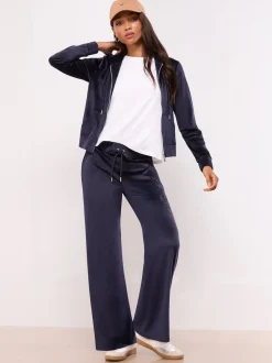 Lipsy Navy Embroidered Velour Zip Through Hoodie