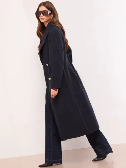 Lipsy Navy Single Breasted Ovoid Sleeve Longline Coat
