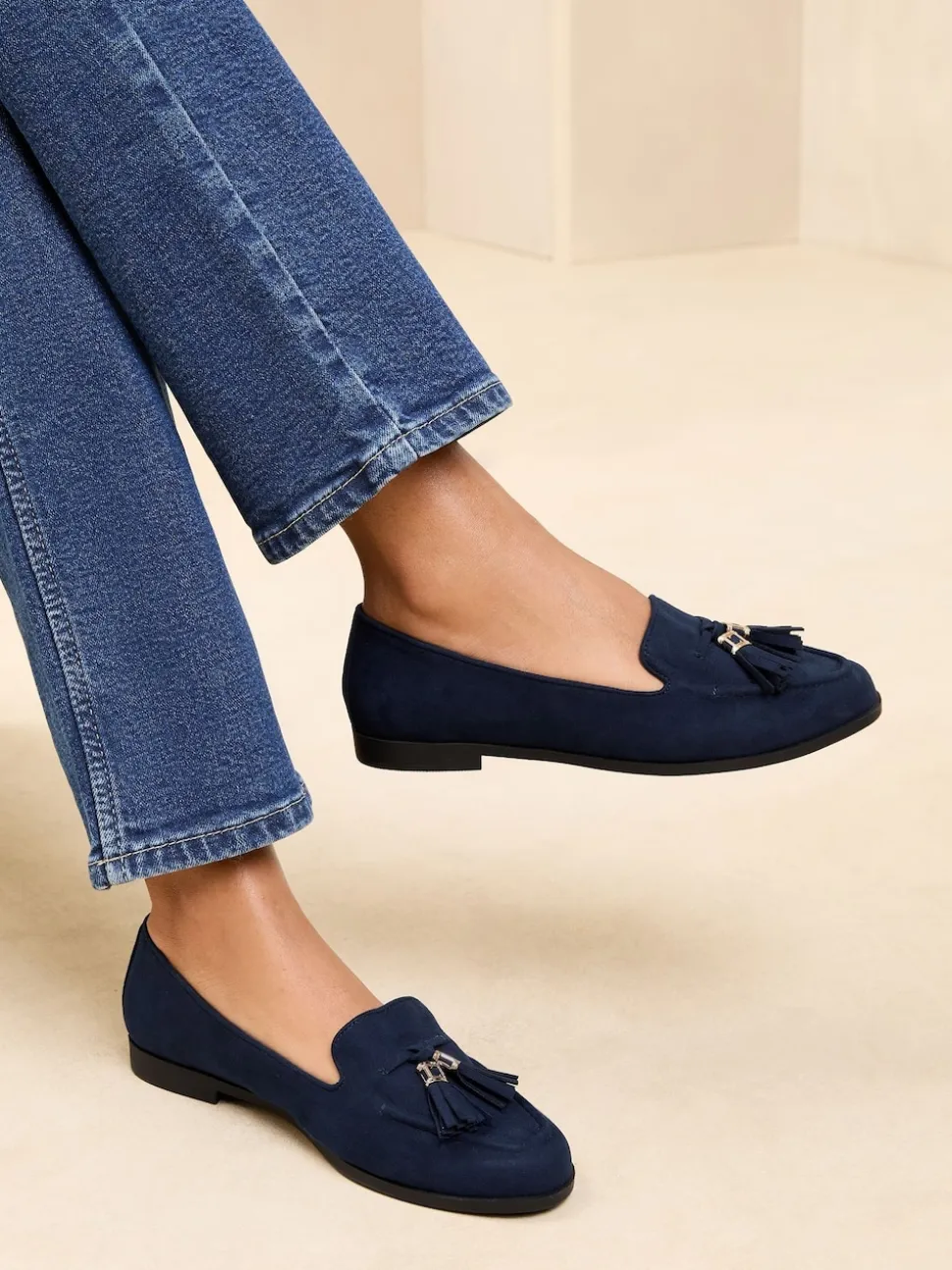 Lipsy Navy Wide Fit Flat Slim Sole Tassel Loafers