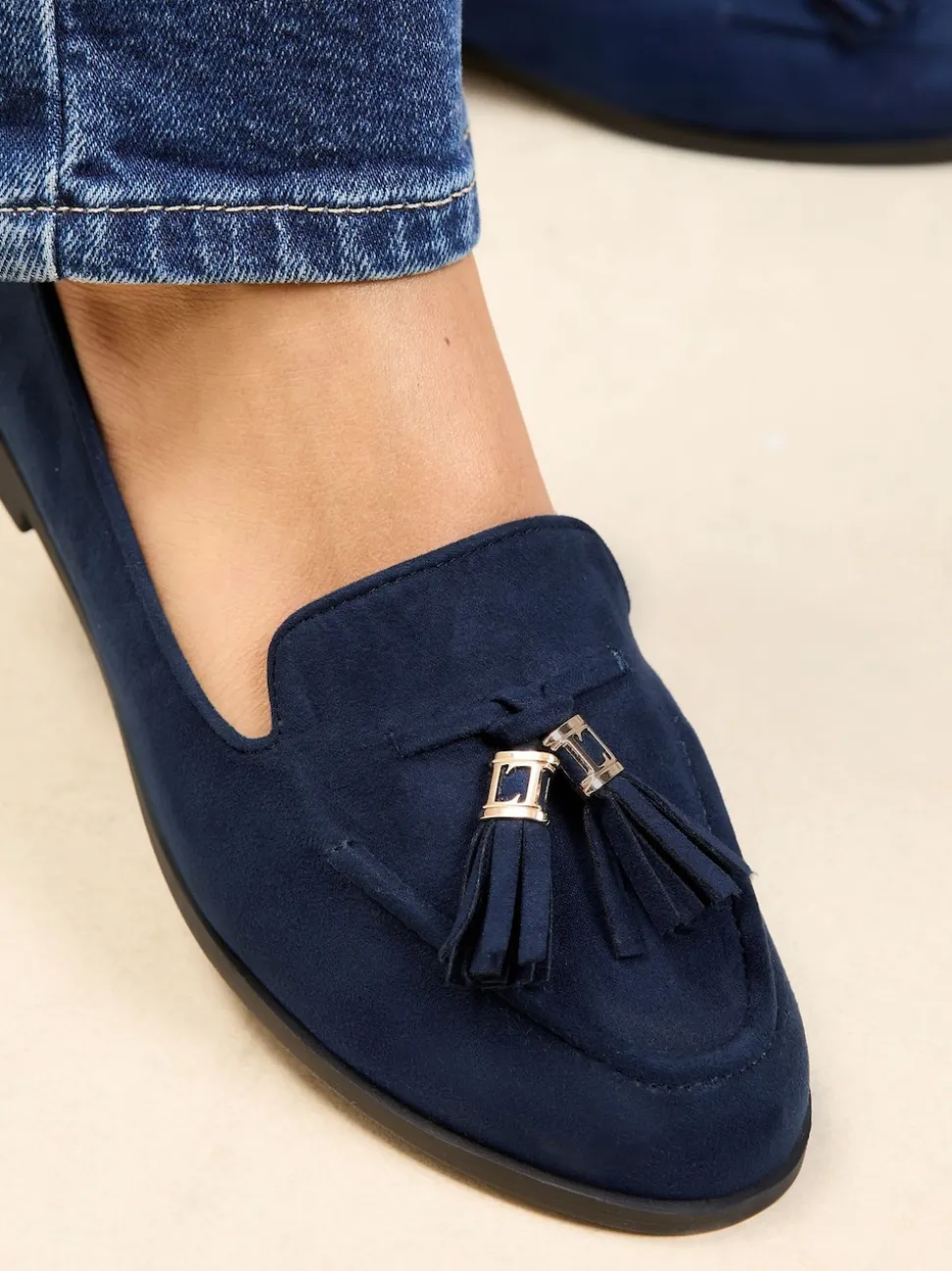 Lipsy Navy Wide Fit Flat Slim Sole Tassel Loafers
