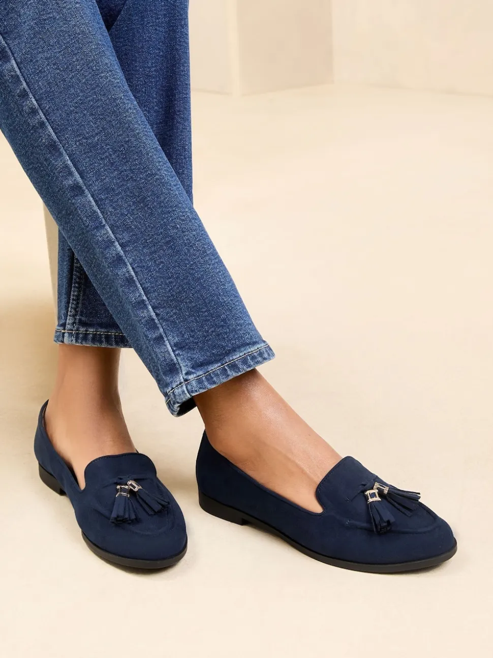 Lipsy Navy Wide Fit Flat Slim Sole Tassel Loafers