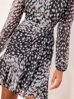 Lipsy Neutral Animal Print Gathered Waist Woven Mini Dress