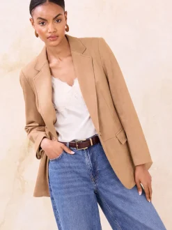Lipsy Neutral Brown Faux Suede Single Breasted Blazer