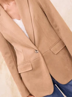 Lipsy Neutral Brown Faux Suede Single Breasted Blazer