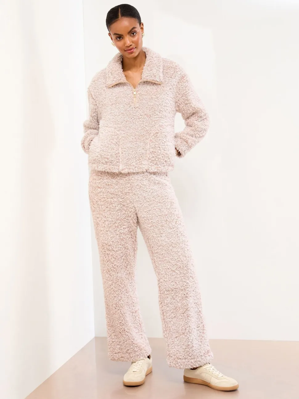 Lipsy Neutral Cosy Half Zip Pyjamas Set