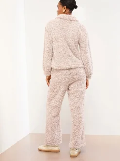 Lipsy Neutral Cosy Half Zip Pyjamas Set