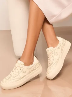 Lipsy Neutral Standard Fit Chunky Canvas Lace Up Sports Trainers