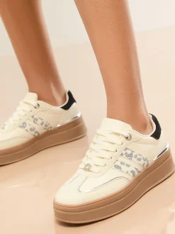 Lipsy Off White Leopard Standard Fit Print Side Stripe Chunky Gum Sports Trainers