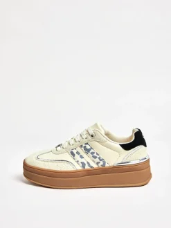 Lipsy Off White Leopard Standard Fit Print Side Stripe Chunky Gum Sports Trainers