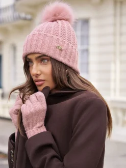 Lipsy Pink Shimmer Ribbed Knitted Gloves