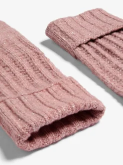 Lipsy Pink Shimmer Ribbed Knitted Gloves