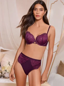 Lipsy Pink/Purple Geo Lace Triple Boost Bra