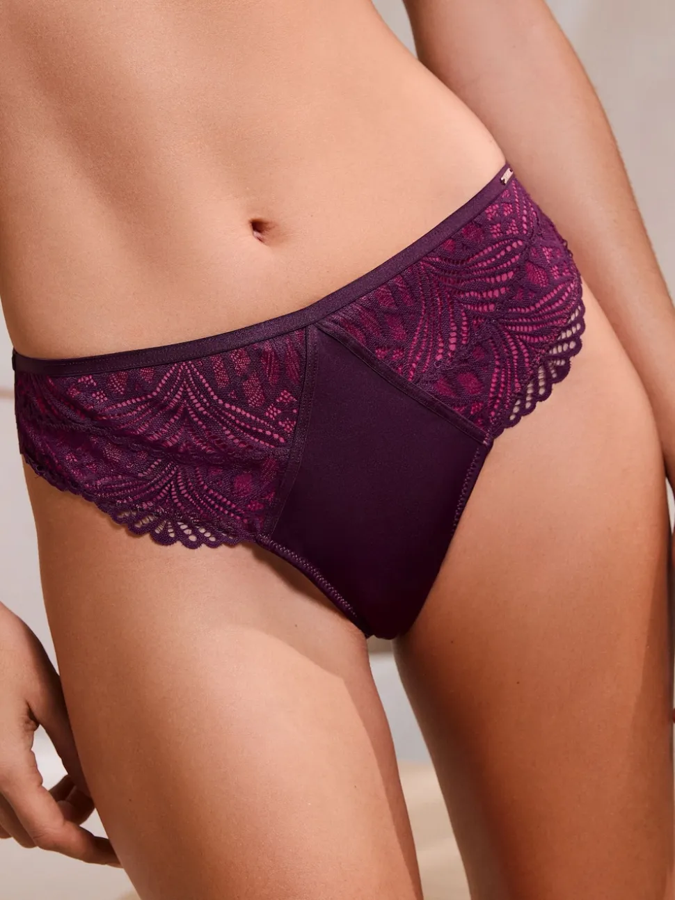 Lipsy Pink/Purple Thong Geo Lace Knickers