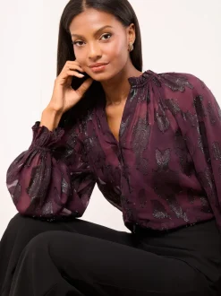 Lipsy Purple Lurex Floral Burnout Blouse