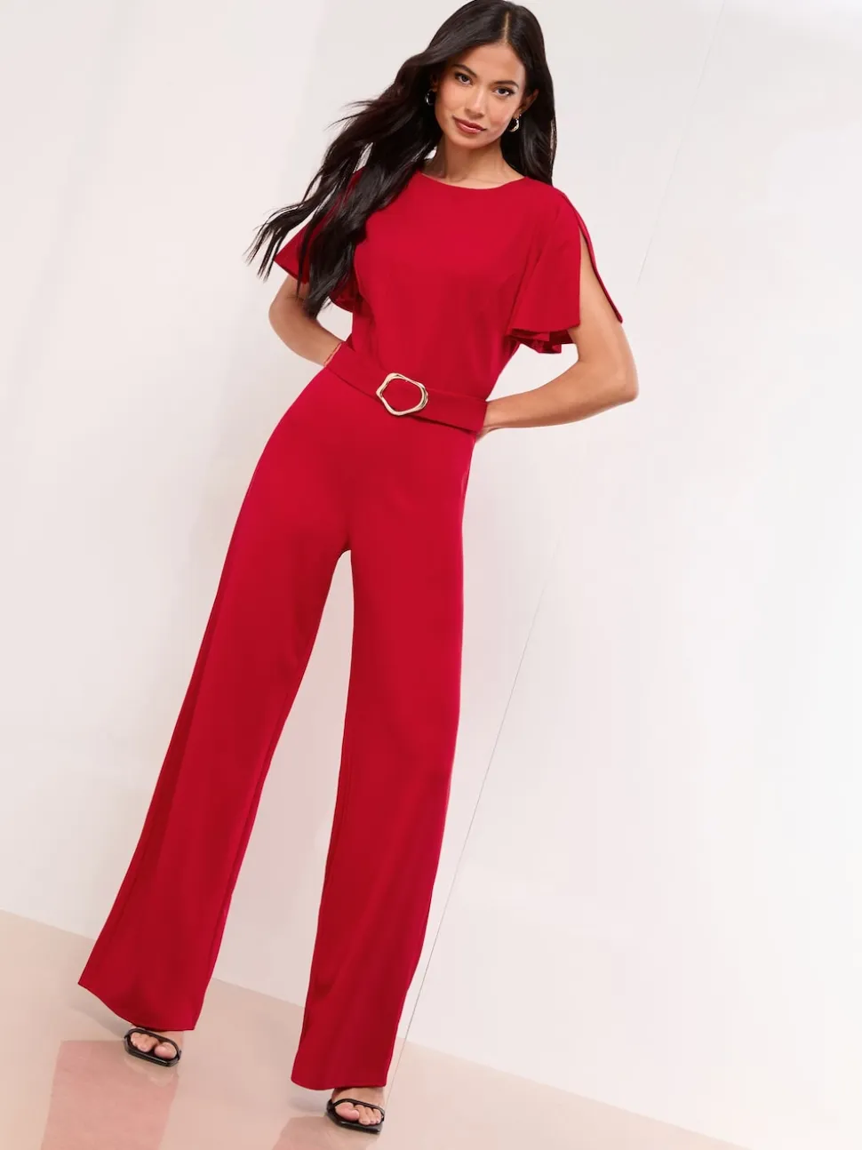 Lipsy Red Short Sleeve Hardware Jumpsuit