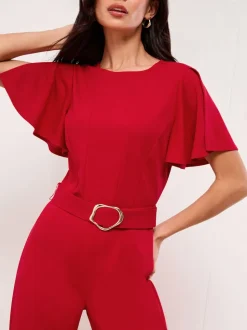 Lipsy Red Short Sleeve Hardware Jumpsuit