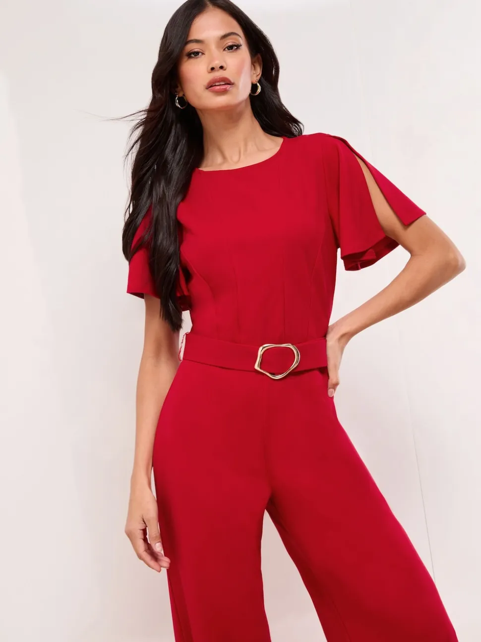 Lipsy Red Short Sleeve Hardware Jumpsuit