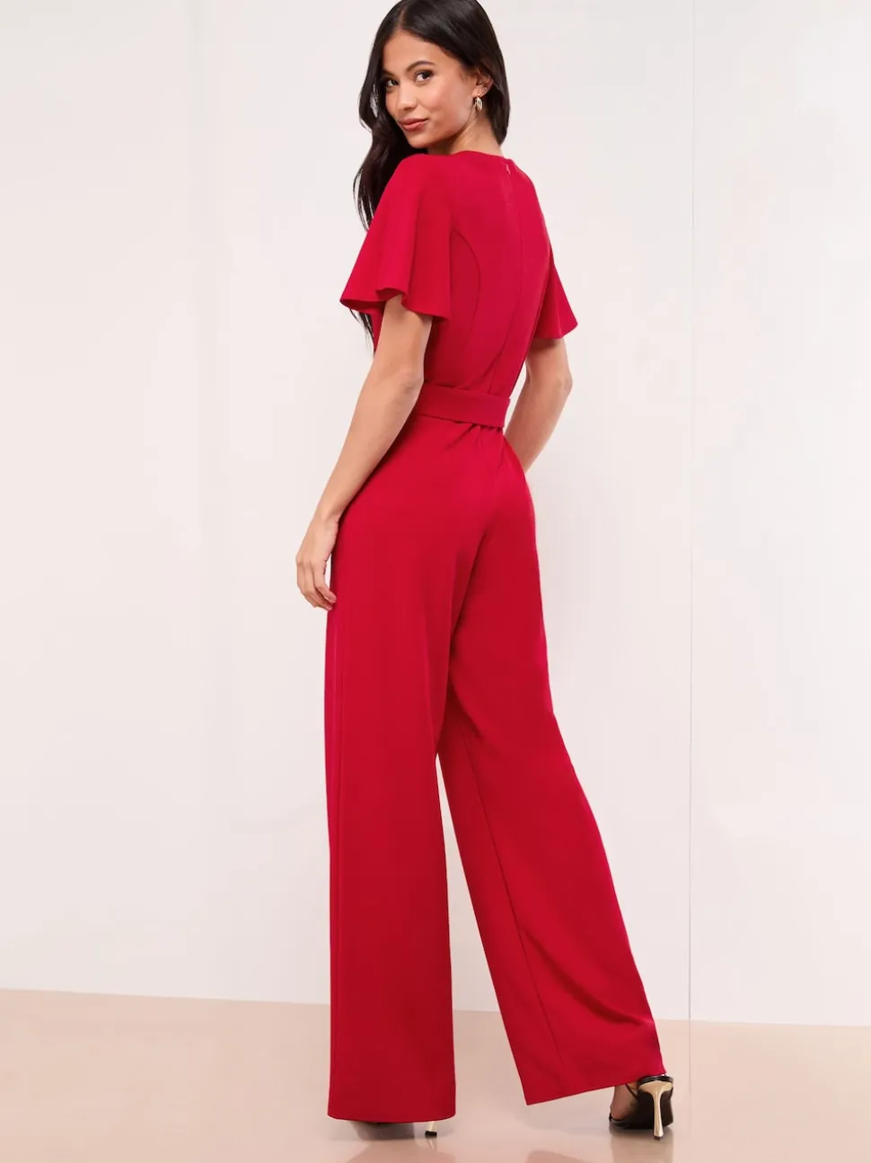 Lipsy Red Short Sleeve Hardware Jumpsuit