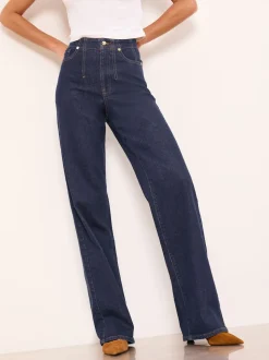 Lipsy Rinse Wash Tailored Seam Detail Wide Leg Jeans