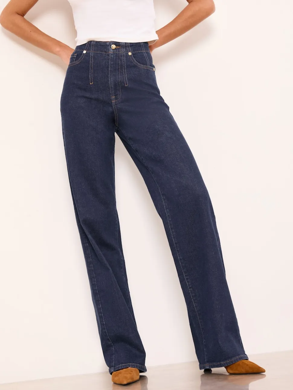 Lipsy Rinse Wash Tailored Seam Detail Wide Leg Jeans