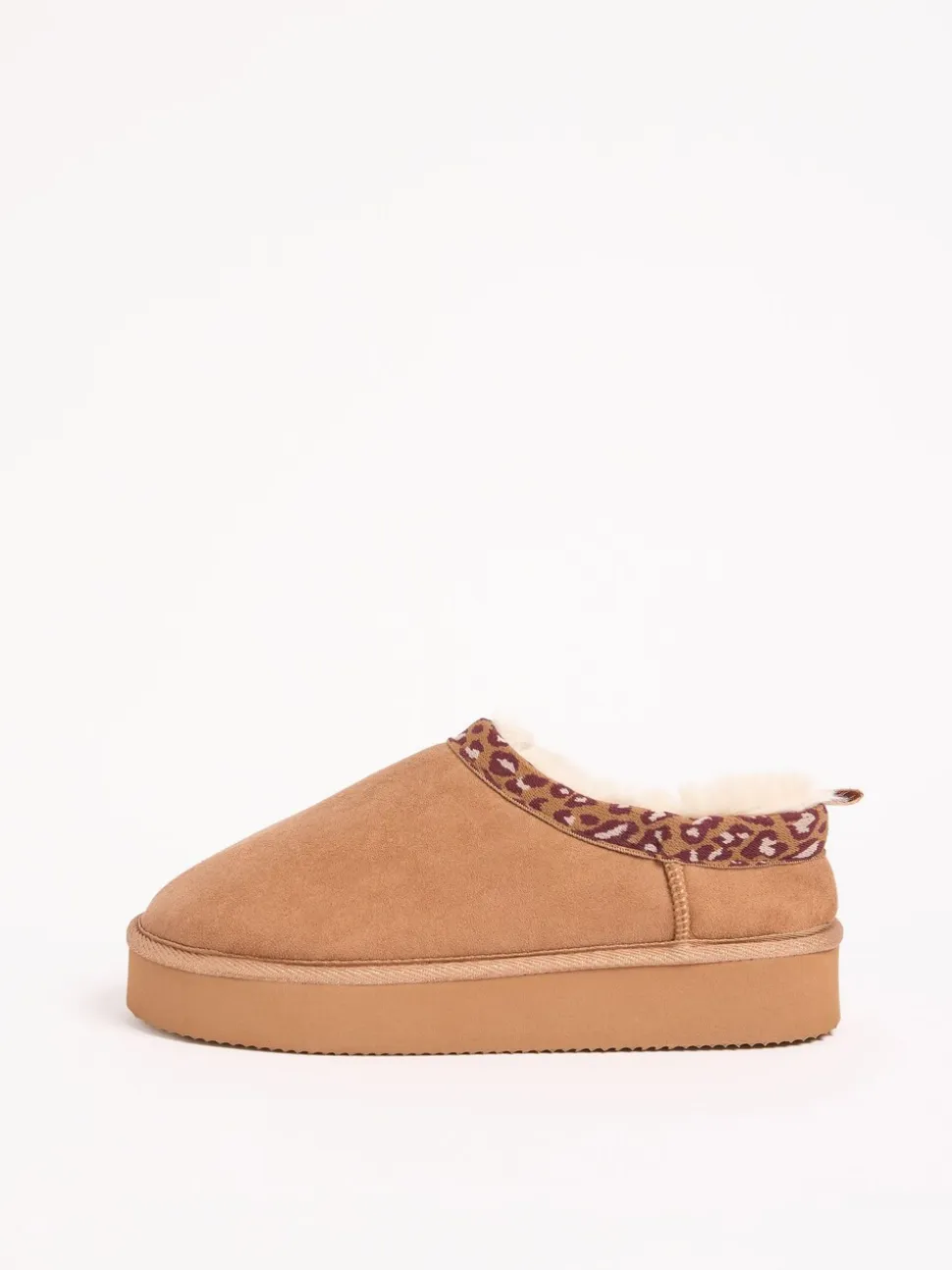 Lipsy Tan Brown Borg Leopard Print Trim Platform Slippers Boots