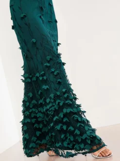 Lipsy Teal Blue Premium Floral 3D Textured Halter Maxi Dress