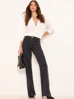 Lipsy Washed Black Petite Wide Leg Jeans